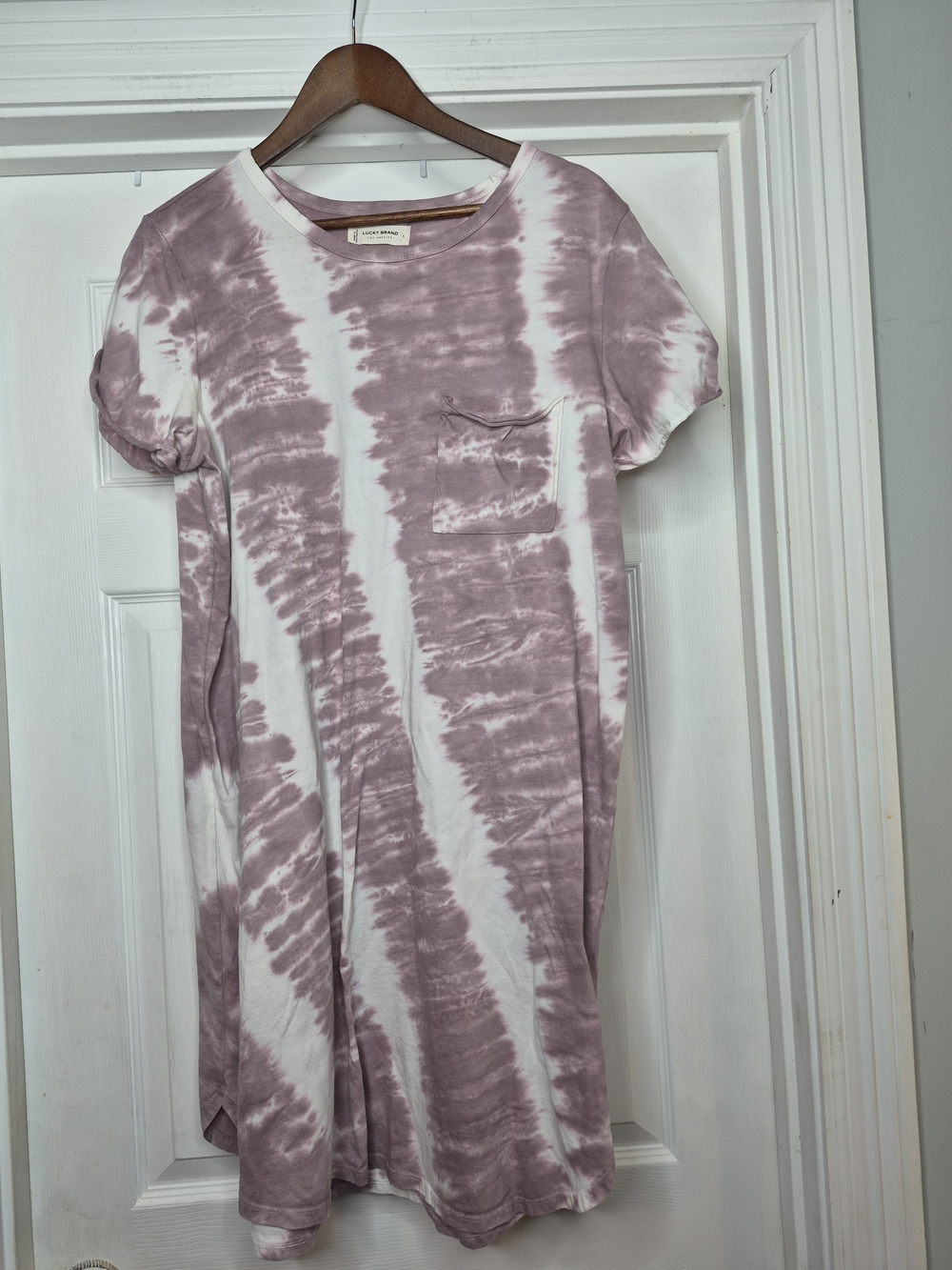 Lucky Brand Purple and White Tie-Dye Midi T-Shirt Dress Large